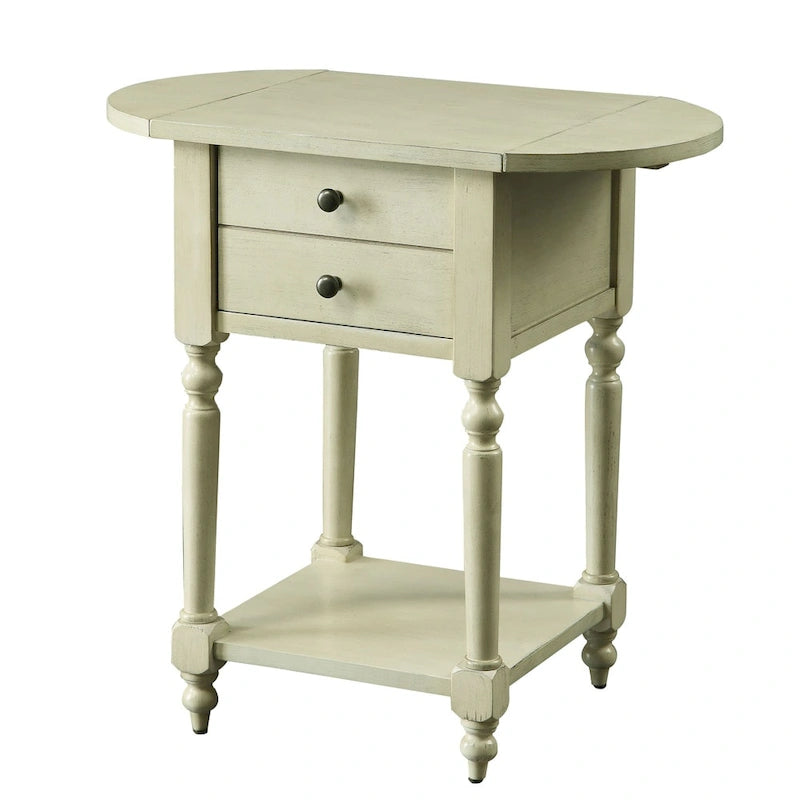 Table d'appoint en bois massif de 63,5 cm avec étagère, style champêtre français