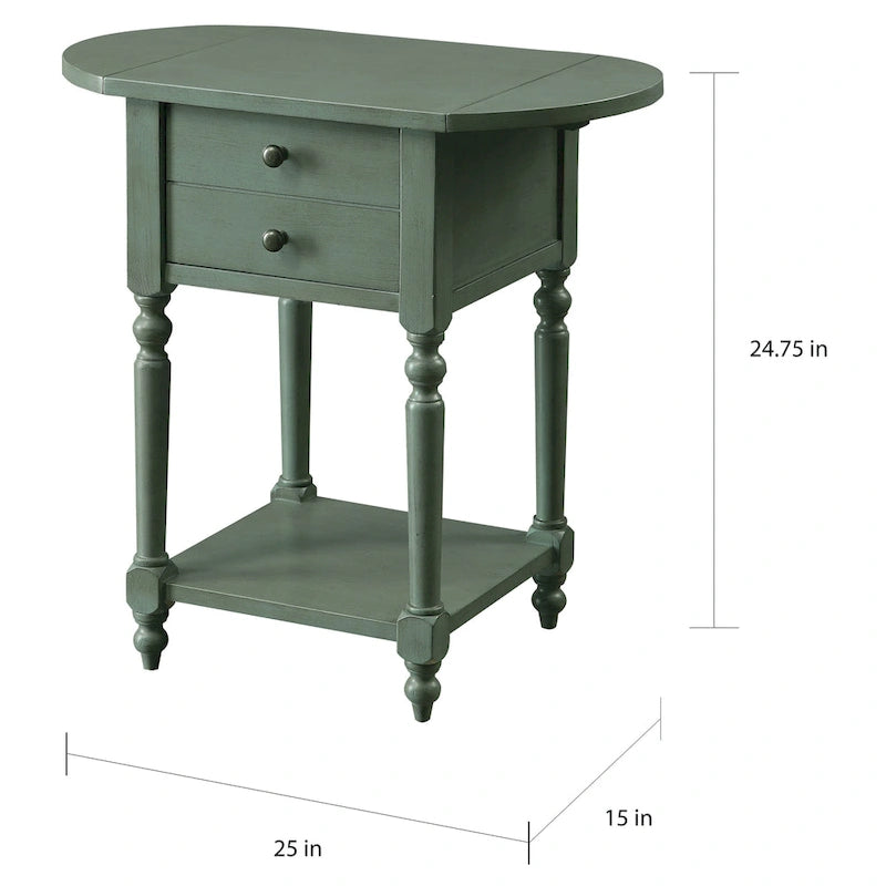Table d'appoint en bois massif de 63,5 cm avec étagère, style champêtre français