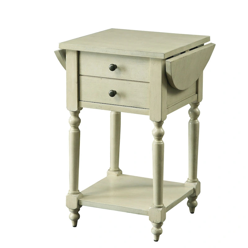 Table d'appoint en bois massif de 63,5 cm avec étagère, style champêtre français