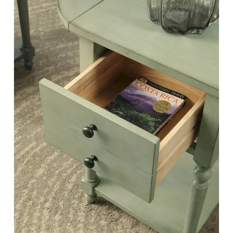 Table d'appoint en bois massif de 63,5 cm avec étagère, style champêtre français