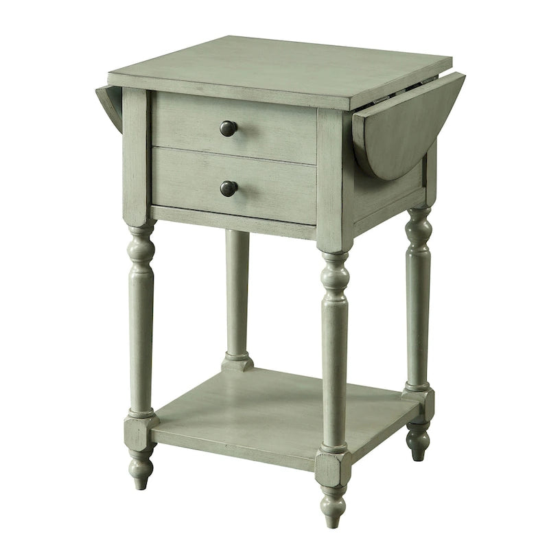 Table d'appoint en bois massif de 63,5 cm avec étagère, style champêtre français