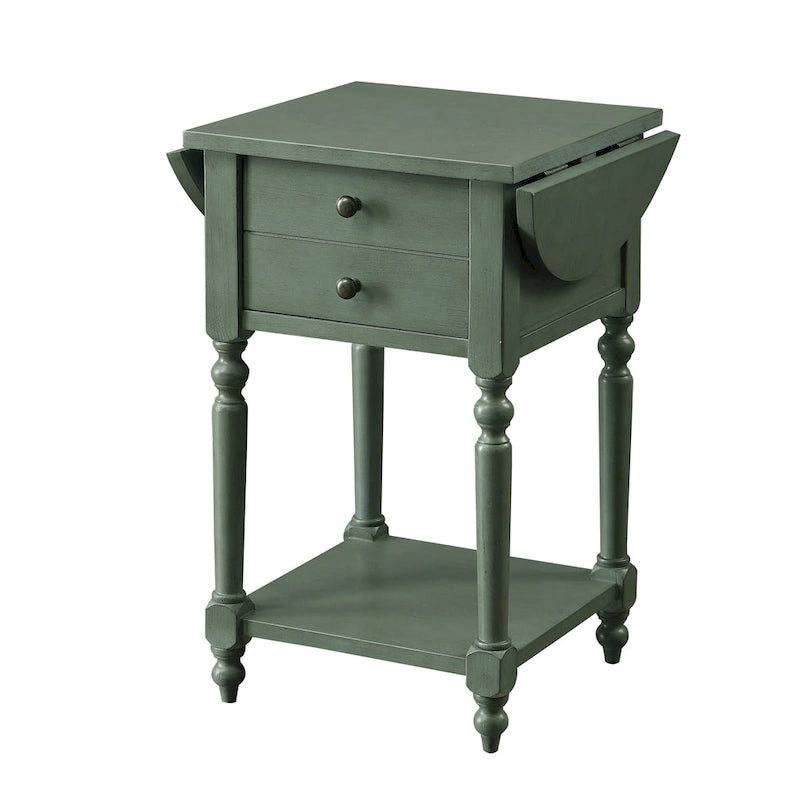 Table d'appoint en bois massif de 63,5 cm avec étagère, style champêtre français