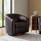 Fauteuil pivotant en similicuir avec base en bois massif