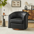 Fauteuil pivotant en similicuir avec base en bois massif