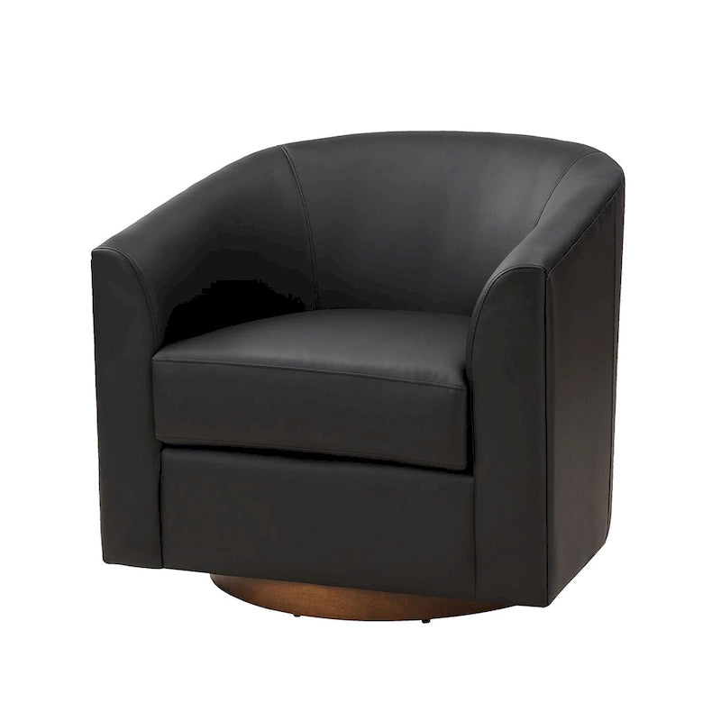 Fauteuil pivotant en similicuir avec base en bois massif
