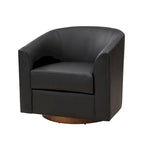 Fauteuil pivotant en similicuir avec base en bois massif