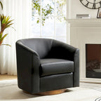 Fauteuil pivotant en similicuir avec base en bois massif