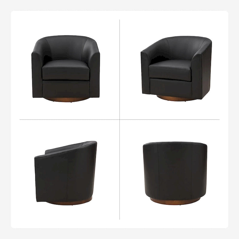 Fauteuil pivotant en similicuir avec base en bois massif