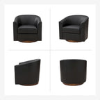 Fauteuil pivotant en similicuir avec base en bois massif