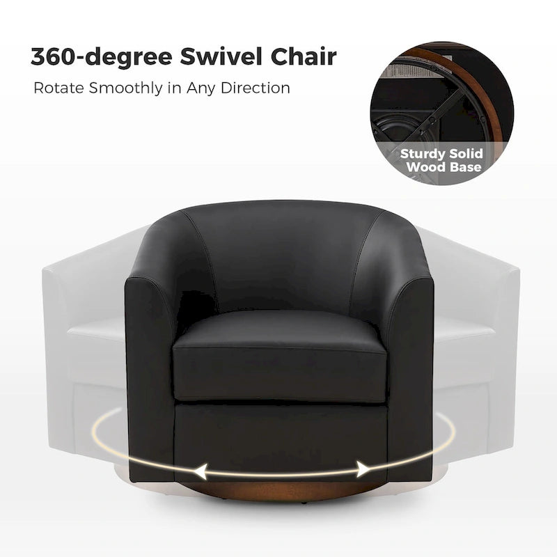 Fauteuil pivotant en similicuir avec base en bois massif