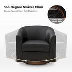 Fauteuil pivotant en similicuir avec base en bois massif