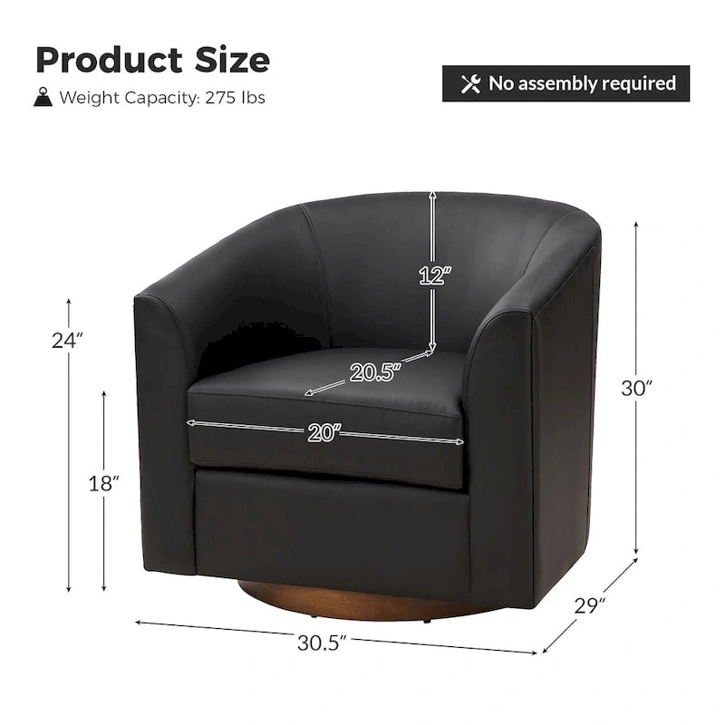 Fauteuil pivotant en similicuir avec base en bois massif