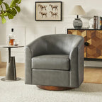 Fauteuil pivotant en similicuir avec base en bois massif