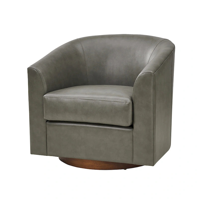 Fauteuil pivotant en similicuir avec base en bois massif