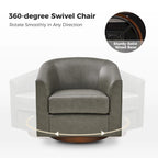 Fauteuil pivotant en similicuir avec base en bois massif