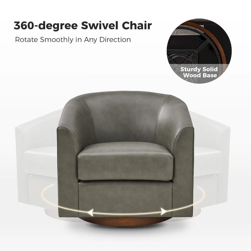 Fauteuil pivotant en similicuir avec base en bois massif