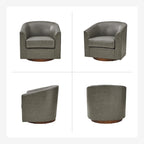 Fauteuil pivotant en similicuir avec base en bois massif