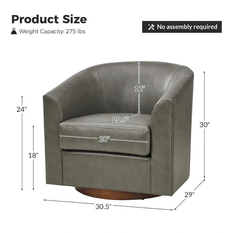 Fauteuil pivotant en similicuir avec base en bois massif