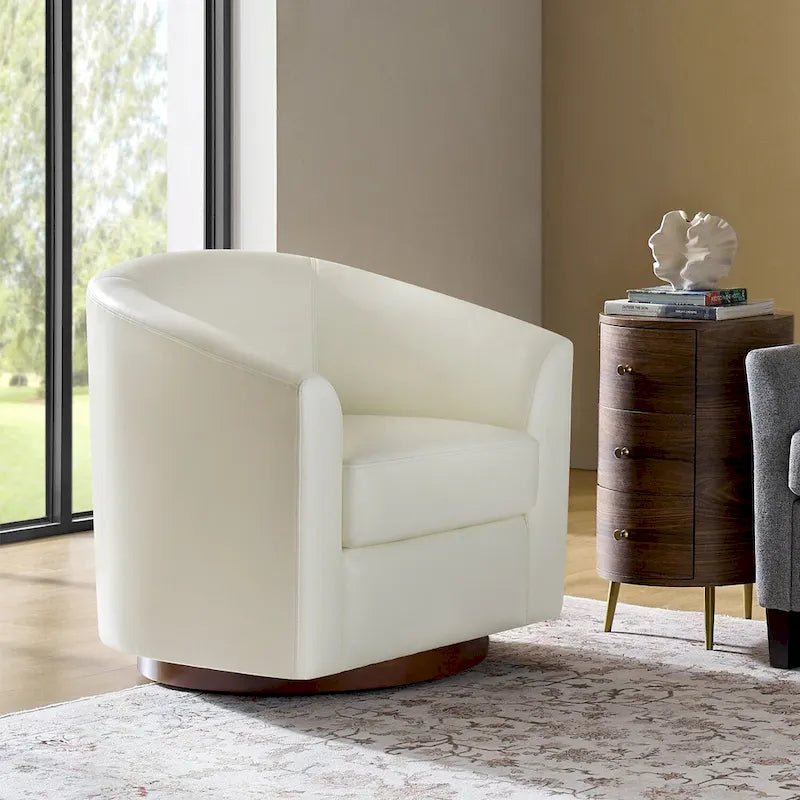 Fauteuil pivotant en similicuir avec base en bois massif