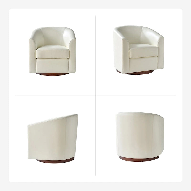 Fauteuil pivotant en similicuir avec base en bois massif