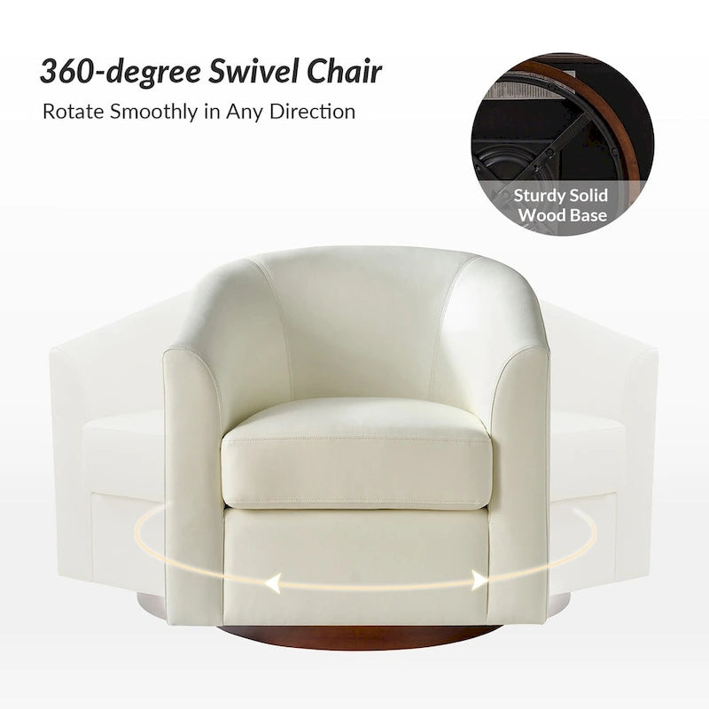 Fauteuil pivotant en similicuir avec base en bois massif