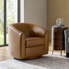 Fauteuil pivotant en similicuir avec base en bois massif