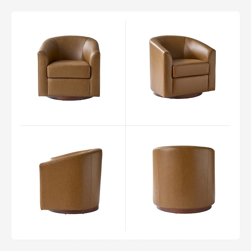 Fauteuil pivotant en similicuir avec base en bois massif