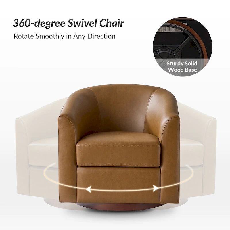 Fauteuil pivotant en similicuir avec base en bois massif