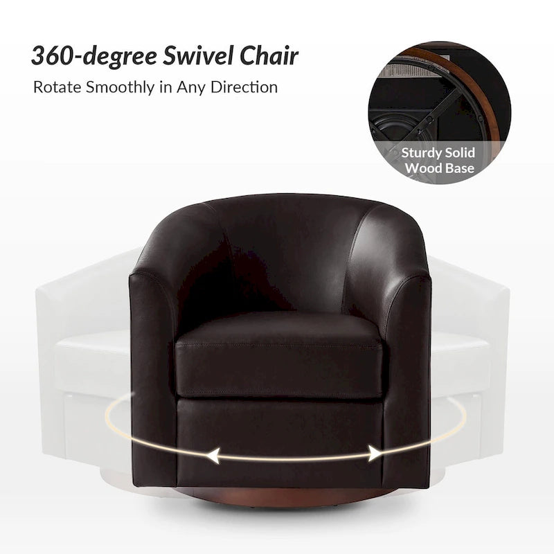 Fauteuil pivotant en similicuir avec base en bois massif