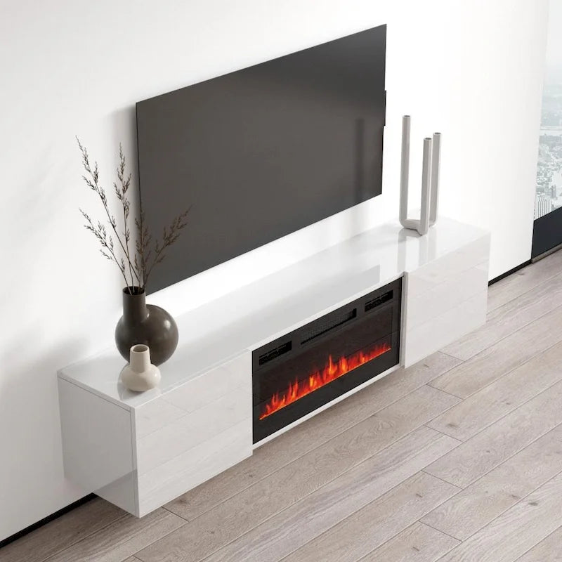 Meuble TV mural moderne avec cheminée électrique de 72 pouces
