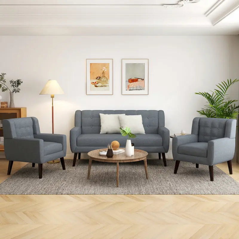 Causeuse capitonnée de 63 pouces avec 2 fauteuils d'appoint