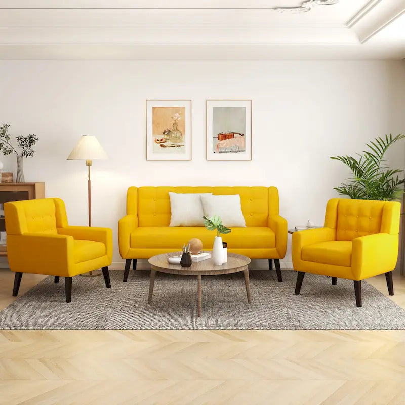 Causeuse capitonnée de 63 pouces avec 2 fauteuils d'appoint