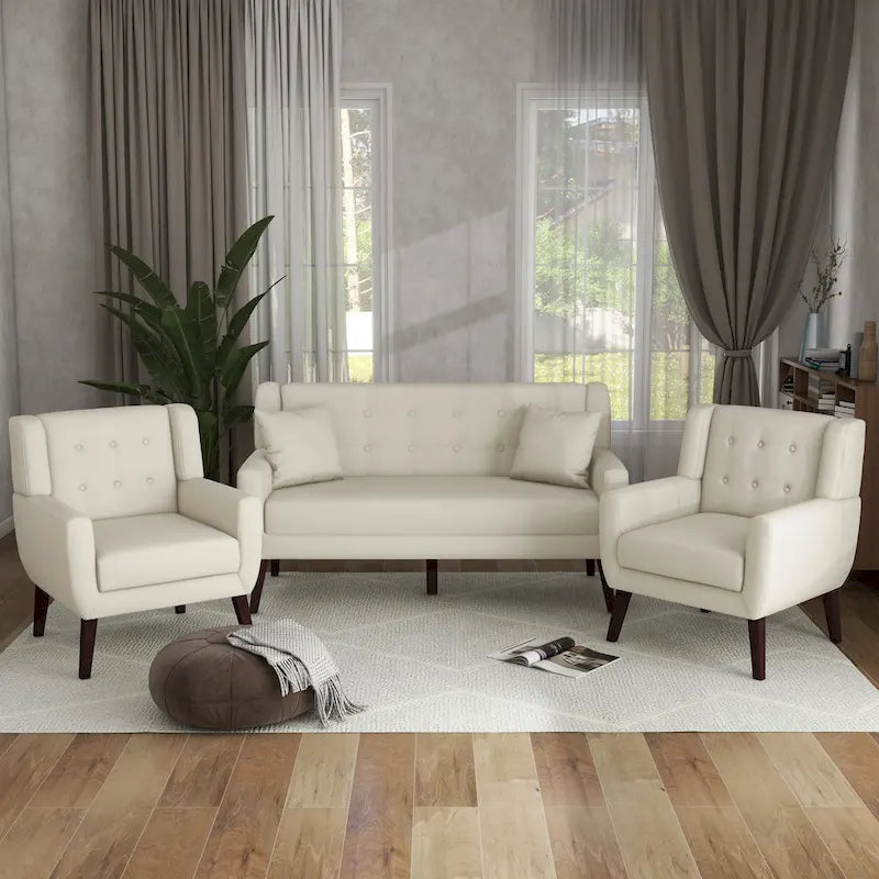 Causeuse capitonnée de 63 pouces avec 2 fauteuils d'appoint
