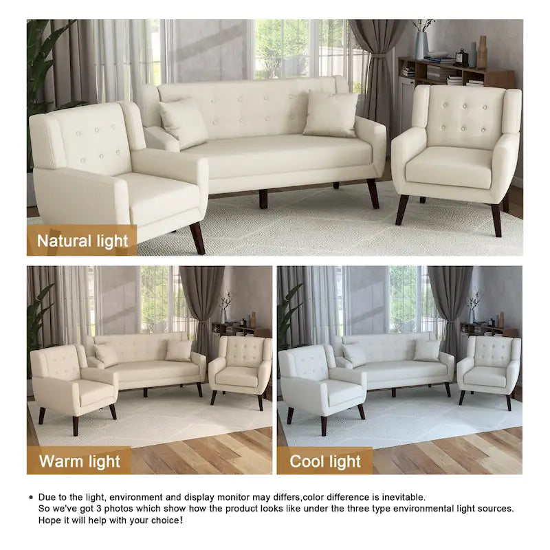 Causeuse capitonnée de 63 pouces avec 2 fauteuils d'appoint