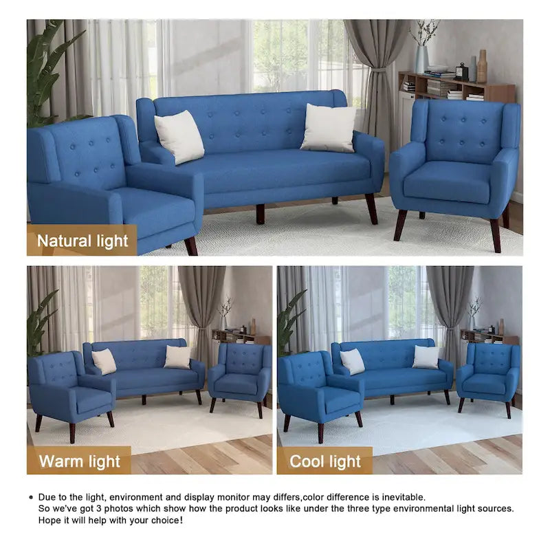 Causeuse capitonnée de 63 pouces avec 2 fauteuils d'appoint