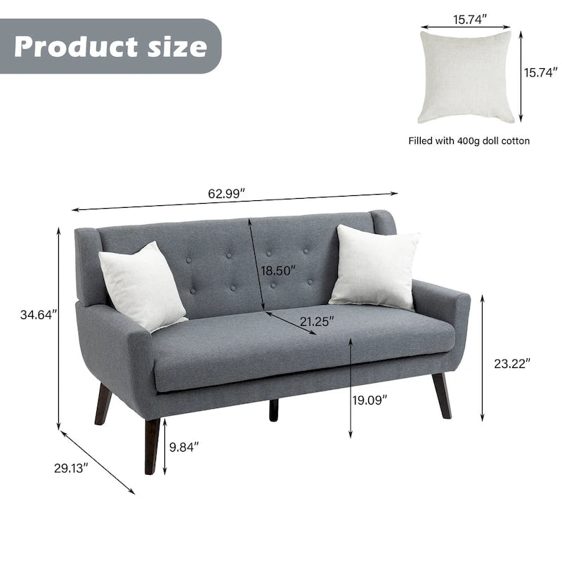 Causeuse capitonnée de 63 pouces avec 2 fauteuils d'appoint