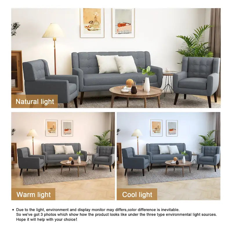 Causeuse capitonnée de 63 pouces avec 2 fauteuils d'appoint