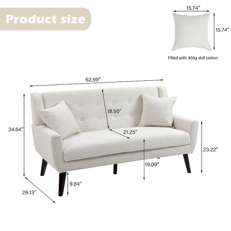 Causeuse capitonnée de 63 pouces avec 2 fauteuils d'appoint