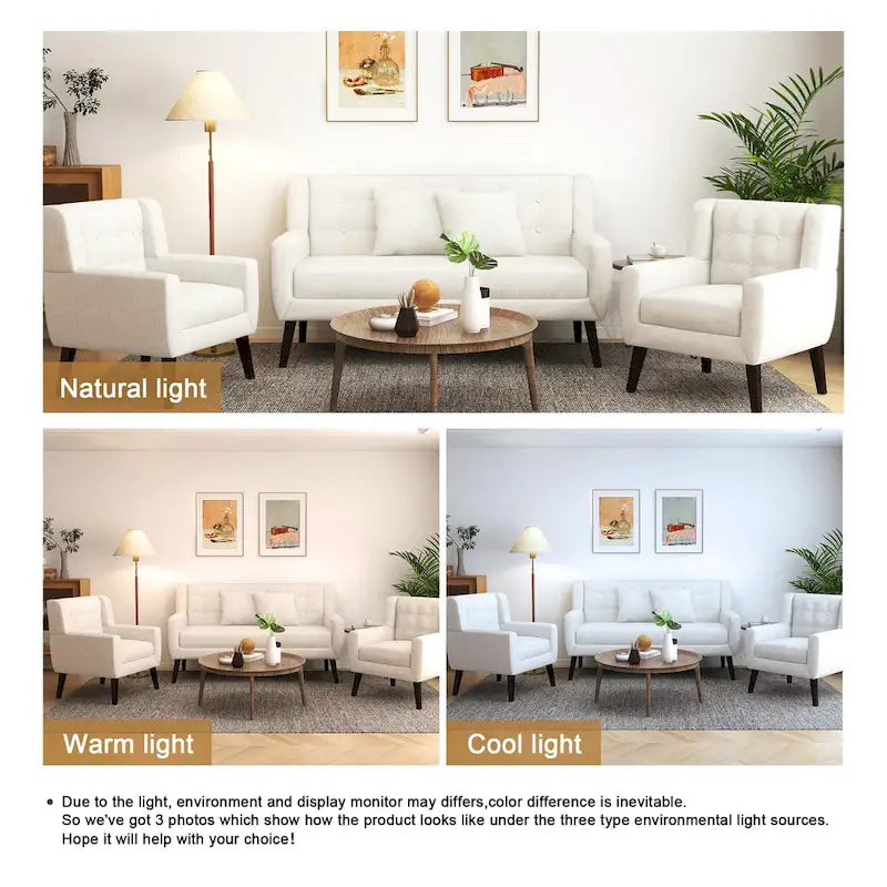 Causeuse capitonnée de 63 pouces avec 2 fauteuils d'appoint