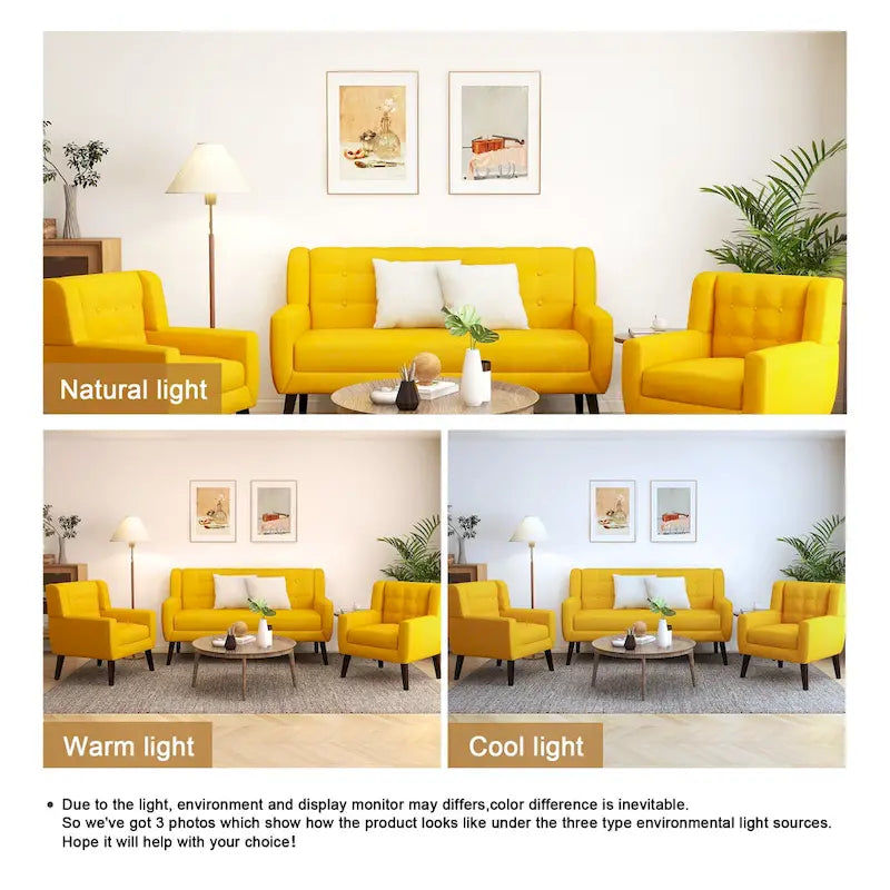 Causeuse capitonnée de 63 pouces avec 2 fauteuils d'appoint