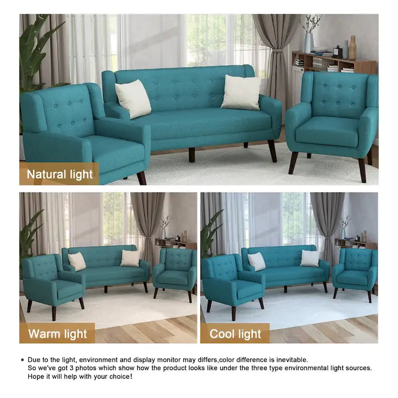 Causeuse capitonnée de 63 pouces avec 2 fauteuils d'appoint