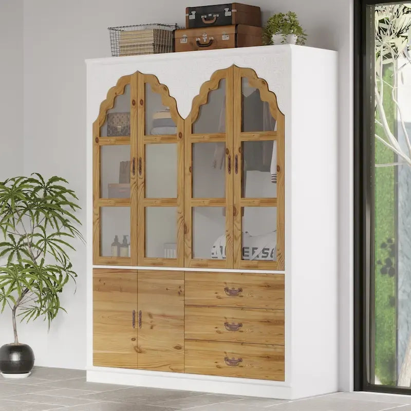 Armoire-penderie rustique extensible avec porte vitrée