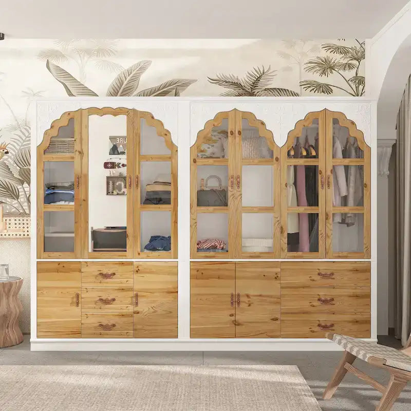Armoire-penderie rustique extensible avec porte vitrée