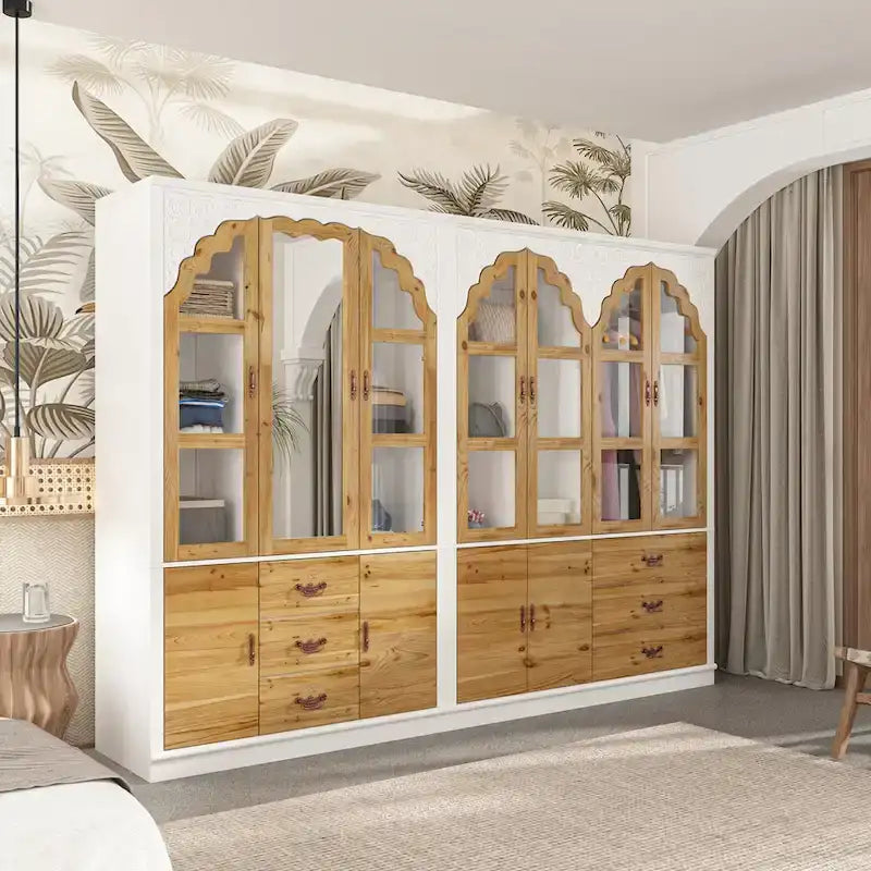 Armoire-penderie rustique extensible avec porte vitrée