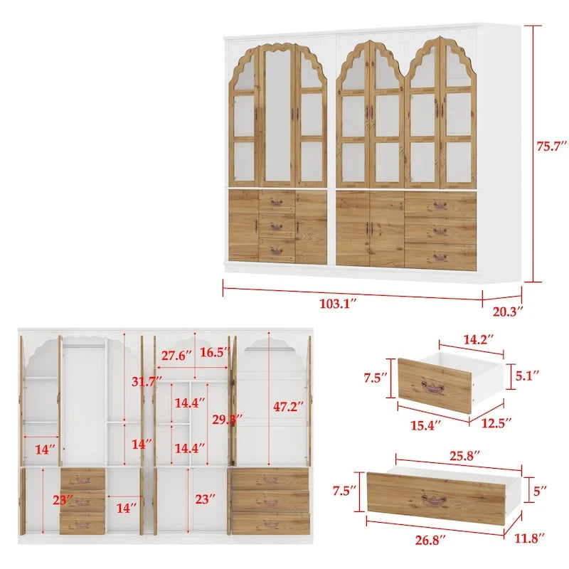 Armoire-penderie rustique extensible avec porte vitrée