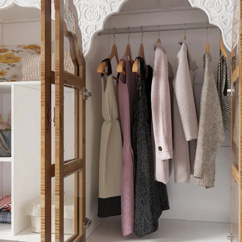 Armoire-penderie rustique extensible avec porte vitrée