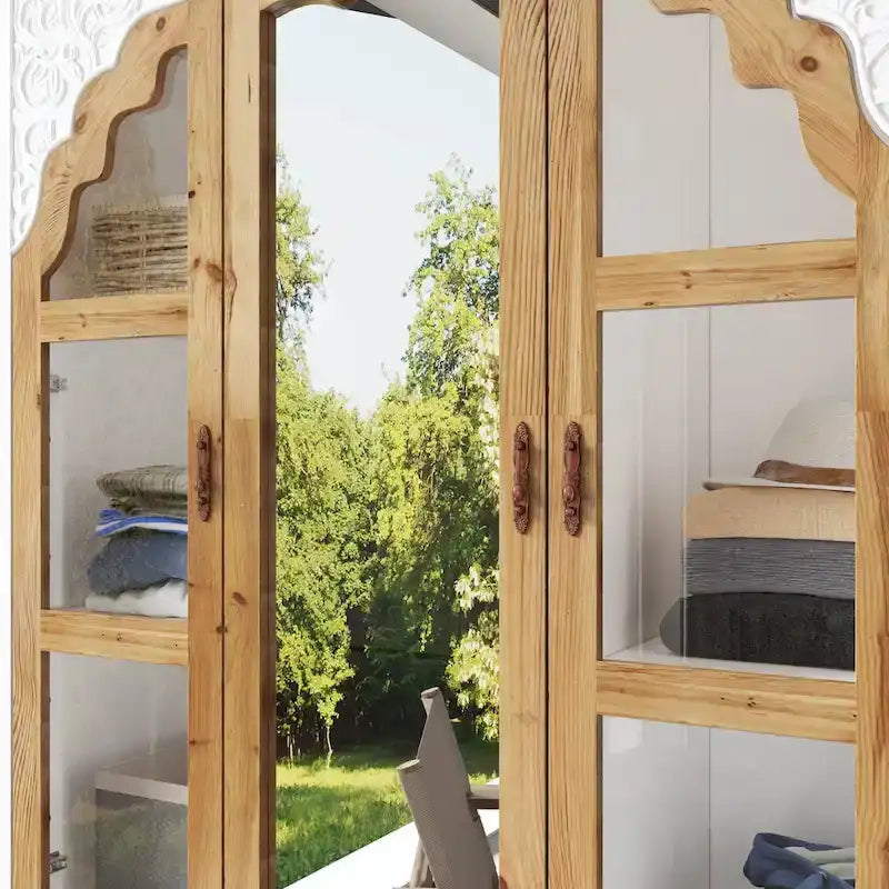 Armoire-penderie rustique extensible avec porte vitrée