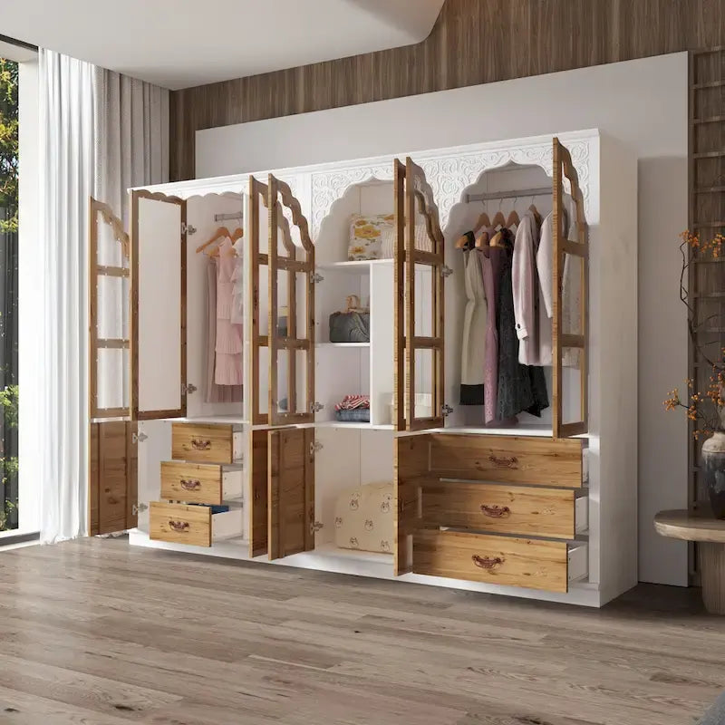 Armoire-penderie rustique extensible avec porte vitrée