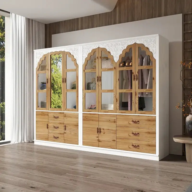 Armoire-penderie rustique extensible avec porte vitrée