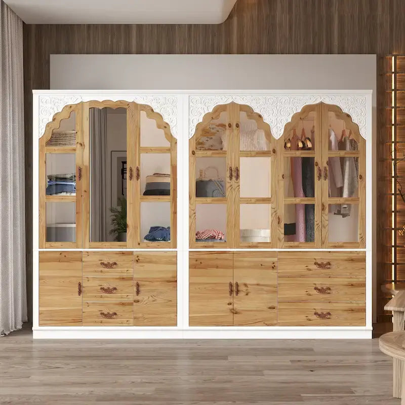 Armoire-penderie rustique extensible avec porte vitrée